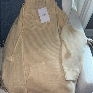 Celine Cream Cowl Neck Sweater with Ribbed Texture